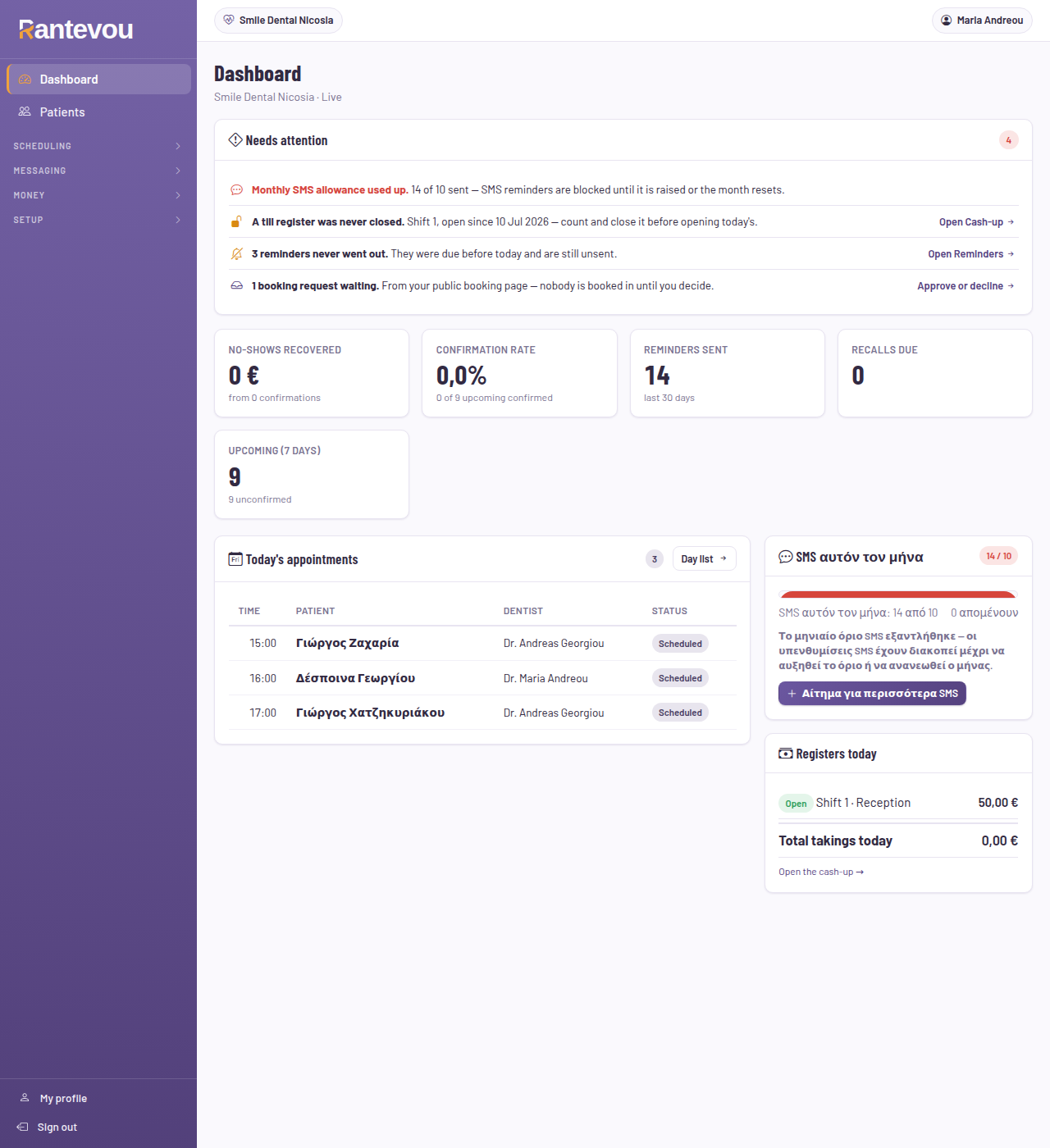 Rantevou dashboard